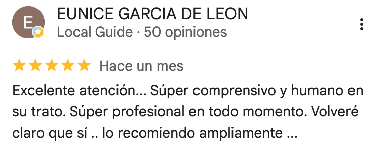 Reseña de 5 estrellas en Google de Eunice García de León sobre el Dr. Arturo Ramos